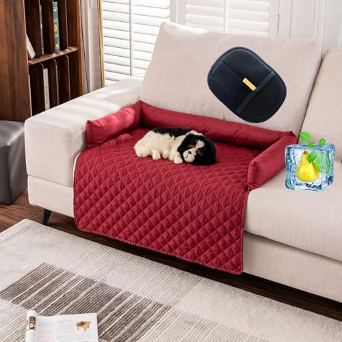 UERSUR Pelsbarn Heat Relief Cooling Dog Bed,Machine Washable Cooling Dog Cat Sofa Bed,Keep Your Cat Comfortable (Rot, 90 * 135cm) von UERSUR