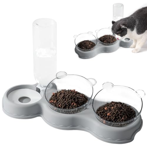 Katzenfutterschalen, 3-in-1 Katzenfutter- und Wassernapf, Katzen-Futternäpfe mit Ständer, geneigt, 15° geneigt, doppelter Katzennapf mit Wasserspender, Haustiernapf für kleine, mittelgroße Hunde, Katzenfutterschalen, 3-in-1 Katzenfutter- und Wassernapf, Katzen-Futternäpfe mit Ständer, geneigt, 15° geneigt, doppelter Katzennapf mit Wasserspender, Haustiernapf für kleine, mittelgroße Hunde, von UESDU