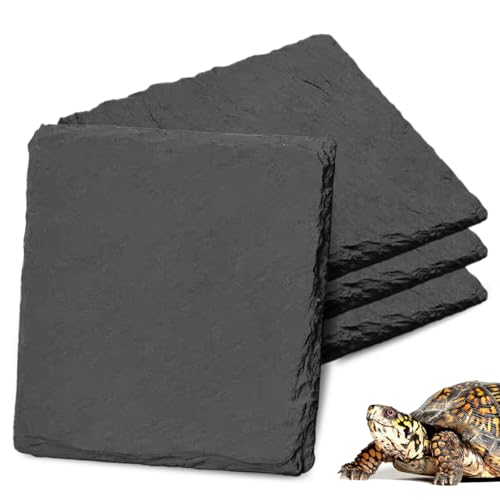 UESDU Schildkröten-Plattform, Schildkrötenfelsenplatte, 10 x 10 cm, Naturstein, Schildkröte, Schiefer, Reptilien-Lebensraum, Plattform und Futtertablett, 4 Stück UESDU Schildkröten-Plattform, Schildkrötenfelsenplatte, 10 x 10 cm, Naturstein, Schildkröte, Schiefer, Reptilien-Lebensraum, Plattform und Futtertablett, 4 Stück von UESDU