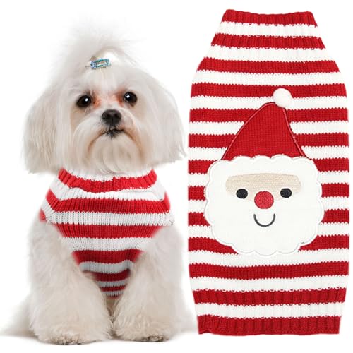 UETZLTB Weihnachtspullover für Hunde, weich, warm, Herbst, Winter, Rollkragen, gestrickt, Welpenkleidung, niedlich, gestreift, Weihnachtsmann, Hunde-Sweatshirts, Weste, hässliche Weihnachten, von UETZLTB