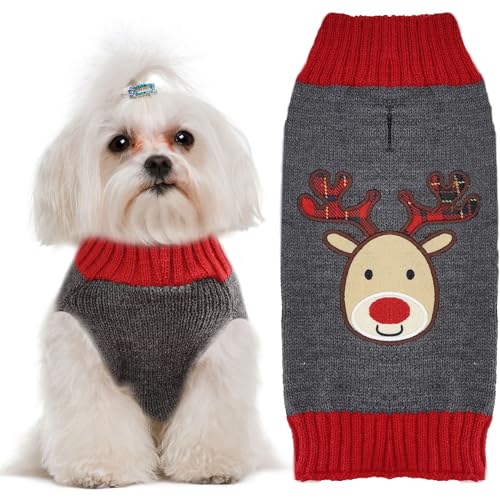 UETZLTB Weihnachtspullover für Hunde, weich, warm, Rollkragen, gestrickt, Welpenkleidung, niedliches Rentier, Hunde-Sweatshirts, Weste, hässliche Weihnachten, Haustierkleidung für kleine, mittelgroße von UETZLTB