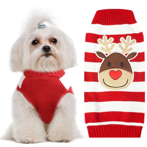 Weihnachtspullover für Hunde, weich, warm, für Herbst und Winter, Strick, Welpenkleidung, niedlich, gestreift, Rentier, Hunde-Sweatshirts, Weste, hässliche Weihnachtskleidung für kleine, mittelgroße Weihnachtspullover für Hunde, weich, warm, für Herbst und Winter, Strick, Welpenkleidung, niedlich, gestreift, Rentier, Hunde-Sweatshirts, Weste, hässliche Weihnachtskleidung für kleine, mittelgroße von UETZLTB