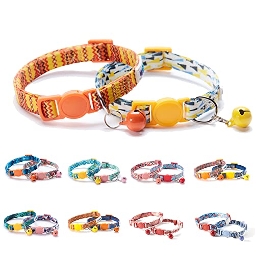 UFBemo Kätzchenhalsband mit Glöckchen, 2 Stück, Katzenhalsbänder, niedliches Muster, Sicherheit, verstellbar, 22,1 cm - 33 cm, weiche Halsbänder für Kätzchen, Mädchen, Jungen, Katzen (gewellt) von UFbemo