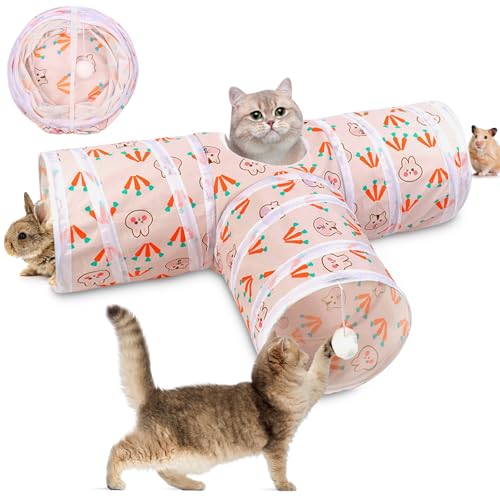Interaktives Katzenspielzeug Faltbarer Katzentunnel Kaninchen Tunnel Spieltunnel für Kleine Katzen Hund Hasen Cat Toys Rascheltunnel 3 Wege Hasentunnel Hundetunnel für Innen und Außenbereich von UGBO