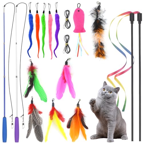 UGBO Interaktives Katzenspielzeug Intelligenz Katzen Angel Set Spielzeug Kätzchen Zauberstab Spielzeug mit Federn Cat Toys Katzenangel Stabil Katzenspiel Simucatstick für Große Kleine Katzen (Stil 1) von UGBO