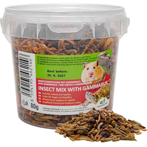 UGF - Insektenmischung mit Gammarus, 500ml = 80g, Igelfutter, Rennmausfutter, Hamsterfutter, Rattenfutter, Eidechsenfutter - Mehlwürmer, Soldatenfliegenlarven, Seidenraupen, Gammarus von UGF Underground Food