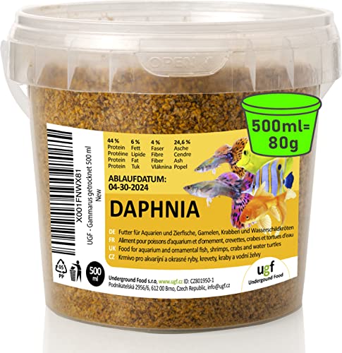 UGF - Premium Daphnia Wasserflöhe, 500 ml (80 g) Eimer, Getrocknet Fischfutter Aquarium, Aquarium Futter, Snacks für Zierfische von UGF Underground Food