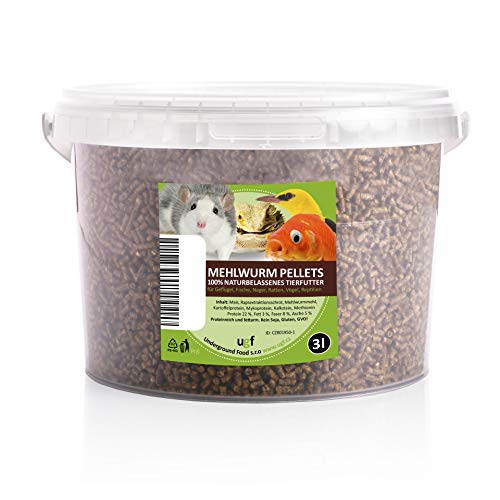 UGF - Premium Mehlwürmer Pellets 3 Liter Eimer, Insektensnacks für Vögel, Hamster, Igel, Nager, Eidechsen, Schildkröten – Universalfutter von UGF Underground Food