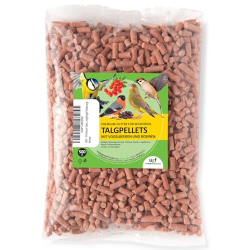UGF – Premium Suet Pellets mit Mehlwürmern, Vogelbeerbaum und Rosinen - 500g, Vogelfutter Wildvögel Ganzjährig, Wildvögelfutter Talgpellets, Kombination von Zutaten für die Ganzjährige Fütterung von UGF Underground Food
