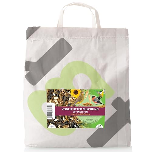 UGF Vogelfutter Wildvögel Ganzjährig 5kg, Wildvögelfutter mit Sonnenblumenkerne, Soldatenfliegenlarven und Pellets mit Mehlwürmer, Zutaten für die Ganzjährige Fütterung von UGF Underground Food