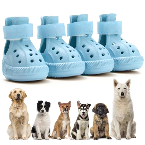 Hundeschuhe für heißen Gehweg, rutschfest, wasserdicht, atmungsaktiv, leicht zu reinigen, an- und auszuziehen, Hundestiefel, Pfotenschutz für heiße Sommerstraßen, Winter, Schnee (Blau, Größe 9: 7 x von UGRASEA
