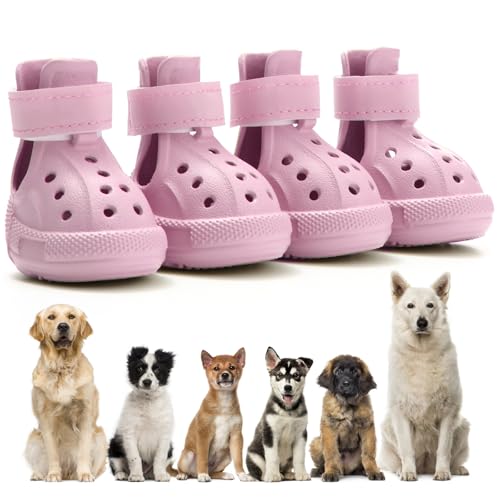 Hundeschuhe für heißen Gehweg, rutschfest, wasserdicht, atmungsaktiv, leicht zu reinigen, an- und auszuziehen, Hundestiefel, Pfotenschutz für heiße Sommerstraßen, Winter, Schnee (Rosa, Größe 9: 7 x von UGRASEA