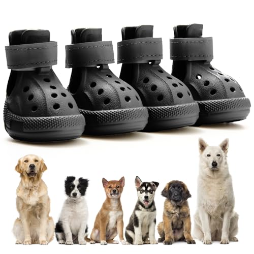 Hundeschuhe für heißen Gehweg, rutschfest, wasserdicht, atmungsaktiv, leicht zu reinigen, an- und auszuziehen, Hundestiefel, Pfotenschutz für heiße Sommerstraßen, Winter, Schnee (schwarz, Größe 5: 6,5 von UGRASEA