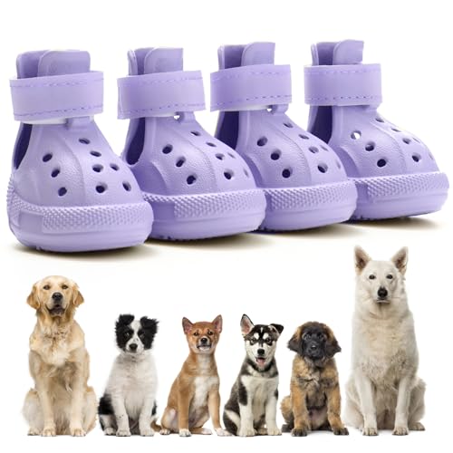Hundeschuhe für heißen Gehweg, rutschfest, wasserdicht, atmungsaktiv, leicht zu reinigen, an- und auszuziehen, Hundestiefel, Pfotenschutz für heiße Sommerstraßen, Winterschnee (lila, Größe 1: 3 x 4,5 von UGRASEA