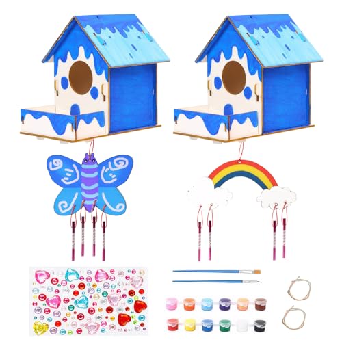 UICCVOKK 2 Stück Vogelhaus Zum Bemalen,Vogelhaus Bausatz Kinder, DIY Garten Birdhousepuzzle Machen Set,Vogelhau Bemalen Kit Für Ostergeschenke 3+ Jahre,Ostern Dekokunst Handwerk von UICCVOKK