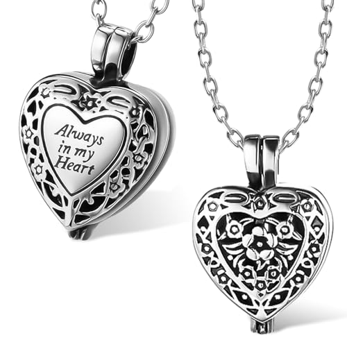 UICCVOKK Halskette für Asche, personalisierte Herz Asche Halskette innen kleine Gold Zylinder Schmuck mit Foto & Text Halskette für Mensch/Haustier Asche von UICCVOKK
