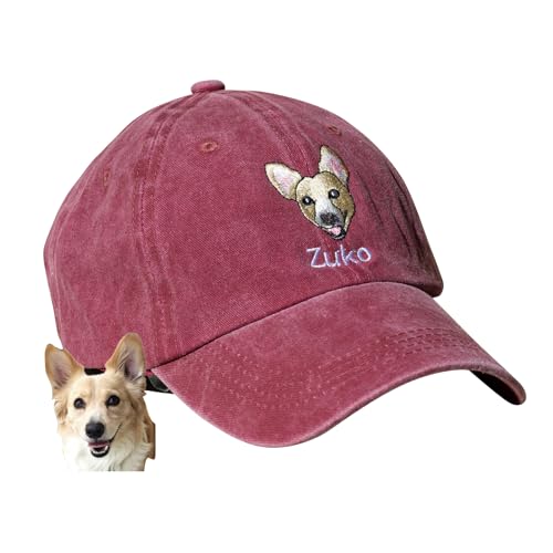 Individuell bestickte Haustiermütze mit Haustierfoto, personalisierbar, niedliches Haustierkappe, Hundebesitzer, Geschenk, Gedenkstätte, Baseballkappe, Hundegesicht, Porträt, Hund, (Khaki) von UIDMEN