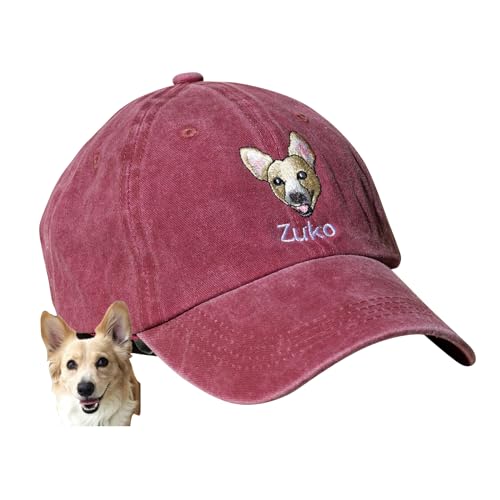 Individuell bestickte Haustiermütze mit Haustierfoto, personalisierbar, niedliches Haustierkappe, Hundebesitzer, Geschenk, Gedenkstätte, Baseballkappe, Hundegesicht, Porträt, Hund, (Rot) von UIDMEN