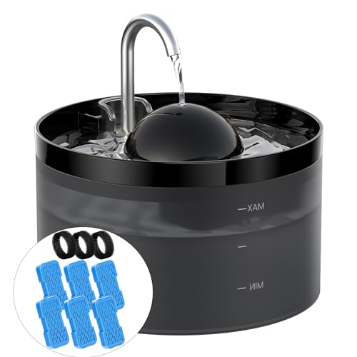 UIOOQ 3,2L Katzenbrunnen + 6Filters + 3Schwämme, Haustierbrunnen mit Ultra-Stiller Pumpe, Aktivkohlefilter hält das Wasser Sauber, 2,2L Kapazität, Wasserhahndesign, Anti -Sputtern von UIOOQ