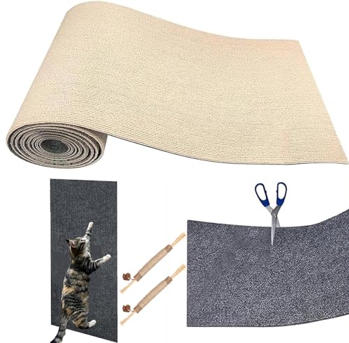 UIRPK Climbing Cat Scratcher,Kratzwand FüR Katzen,Kratzmatten FüR Katzen Sofa,DIY Climbing Cat Scratcher,Kratzmatte Selbstklebend,Katzenteppich Selbstklebend (Khaki,40 * 300cm) von UIRPK