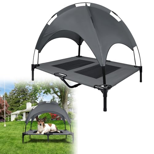 UISEBER Hundebett Erhöhtes Haustierbett 92 x 76 x 92 cm Hundeliege Outdoor mit Überdach für große Hunde bis 50 kg Wasserdicht Hundebetten für Innen und Außen Grau +Schwarz【L】 UISEBER Hundebett Erhöhtes Haustierbett 92 x 76 x 92 cm Hundeliege Outdoor mit Überdach für große Hunde bis 50 kg Wasserdicht Hundebetten für Innen und Außen Grau +Schwarz【L】 von UISEBRT