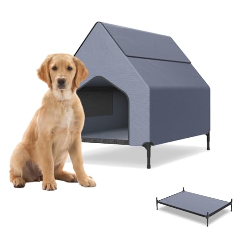 UISEBRT 2 in 1 Hundeliege überdacht & erhöhtes Hundebett mit abnehmbarem Deckel, Outdoor Hundezelt hundehütte für kleine und mittelgroße Hunde bis 80 kg, ideal für Garten, 130 x 84 x 104 cm UISEBRT 2 in 1 Hundeliege überdacht & erhöhtes Hundebett mit abnehmbarem Deckel, Outdoor Hundezelt hundehütte für kleine und mittelgroße Hunde bis 80 kg, ideal für Garten, 130 x 84 x 104 cm von UISEBRT