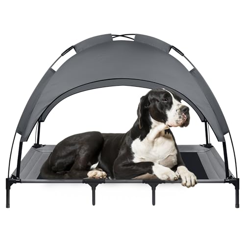 UISEBRT Erhöhtes Hundebett Haustierbett mit Baldachin, Hundeliege Outdoor für Camping Strand, Hundebett mit Wasserdicht Dach Hundesofa mit Atmungsaktivem Netzgewebe - Größe XL - 122 x 92 x 102 cm von UISEBRT