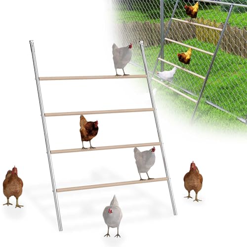 UISEBRT Hühnerleiter 4-stufige Sitzstange Hühner,Hühner-Spielplatz aus Holz und Verzinktes Rohr,Hühnerstall Zubehör 140x105cm von UISEBRT