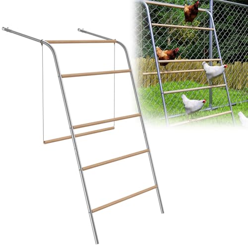 UISEBRT Hühnerleiter 5-stufige Sitzstange Hühner,Hühnerschaukel 136x105cm,Hühner-Spielplatz aus Holz und Verzinktes Rohr von UISEBRT