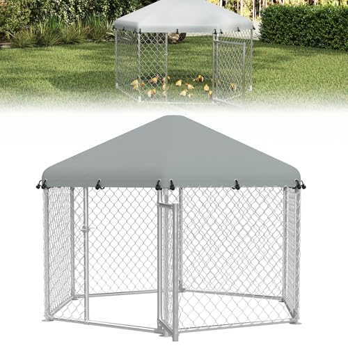 UISEBRT Hühnerstall 210x185x150cm Hühnerkäfig Freilaufgehege Hühnerhaus aus Verzinktem Rohren Geflügelstall Freigehege mit Dach & Abschließbarem Tür für Hühner Kaninchen Geflügel Kleintiere von UISEBRT