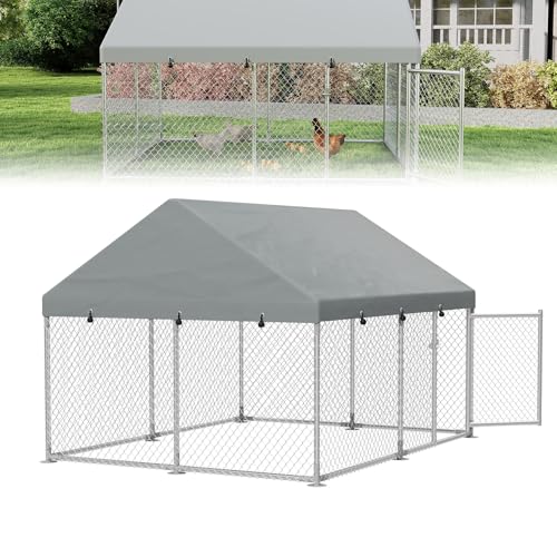 UISEBRT Hühnerstall 250x200x165cm Hühnerkäfig Freilaufgehege Hühnerhaus aus Verzinktem Rohren Geflügelstall Freigehege mit Dach & Abschließbarem Tür für Hühner Kaninchen Geflügel Kleintiere von UISEBRT