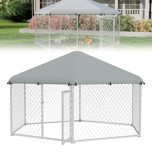 UISEBRT Hühnerstall 280x250x165cm Hühnerkäfig Freilaufgehege Hühnerhaus aus Verzinktem Rohren Geflügelstall Freigehege mit Dach & Abschließbarem Tür für Hühner Kaninchen Geflügel Kleintiere von UISEBRT