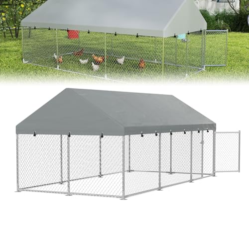 UISEBRT Hühnerstall 400x200x165cm Hühnerkäfig Freilaufgehege Hühnerhaus aus Verzinktem Rohren Geflügelstall Freigehege mit Dach & Abschließbarem Tür für Hühner Kaninchen Geflügel Kleintiere von UISEBRT