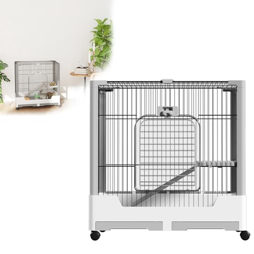 UISEBRT Kaninchenkäfig für Kleintiere 1 Ebene Kleintierkäfig mit Abnehmbarer Tablett Leiter Rollen und Sicherheitsverschlüssen Haustierkäfig Meerschweinchenkäfig Hasenkäfig 73 x 50 x 68 cm von UISEBRT