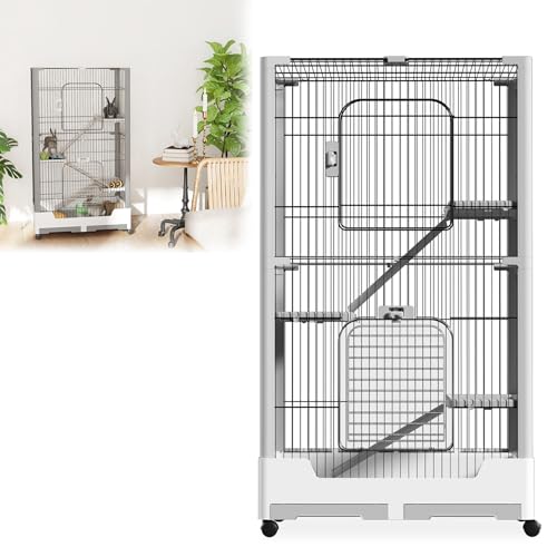 UISEBRT Kaninchenkäfig für Kleintiere 2 Ebenen Kleintierkäfig mit Abnehmbarer Tablett Leiter Rollen und Sicherheitsverschlüssen Haustierkäfig Meerschweinchenkäfig Hasenkäfig 73 x 50 x 113 cm von UISEBRT