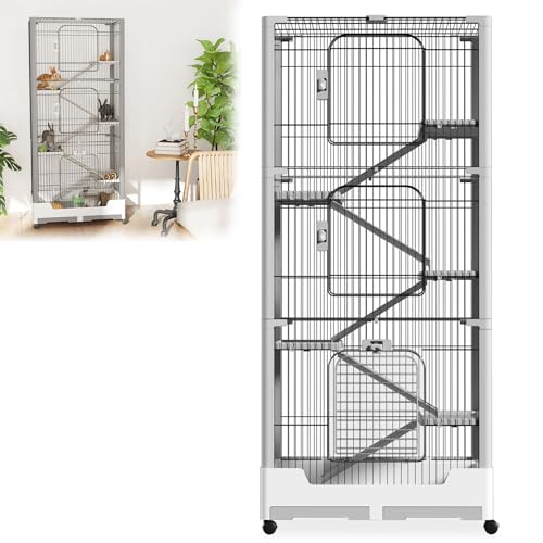 UISEBRT Kaninchenkäfig für Kleintiere 3 Ebenen Kleintierkäfig mit Abnehmbarer Tablett Leiter Rollen und Sicherheitsverschlüssen Haustierkäfig Meerschweinchenkäfig Hasenkäfig 73 x 50 x 160 cm von UISEBRT