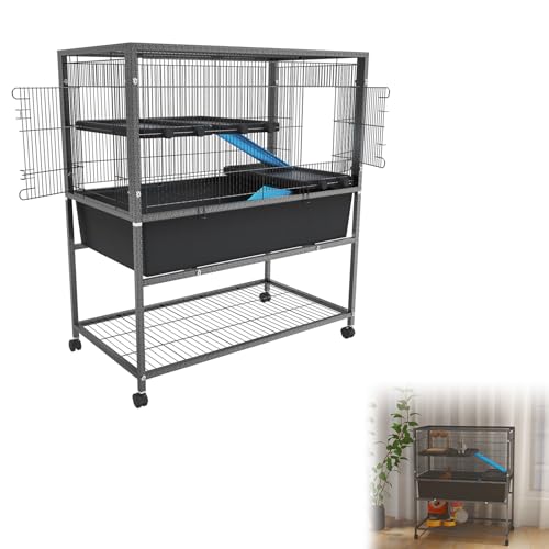 UISEBRT Kleintierkäfig 88x48x102 cm, Chinchillakäfig, Frettchenkäfig, Nagerkäfig, mit Rollen, Sicherheitsverschluss, 3 Plattformen, 2 Rampen mit Stoffbezug – Einzeletage UISEBRT Kleintierkäfig 88x48x102 cm, Chinchillakäfig, Frettchenkäfig, Nagerkäfig, mit Rollen, Sicherheitsverschluss, 3 Plattformen, 2 Rampen mit Stoffbezug – Einzeletage von UISEBRT