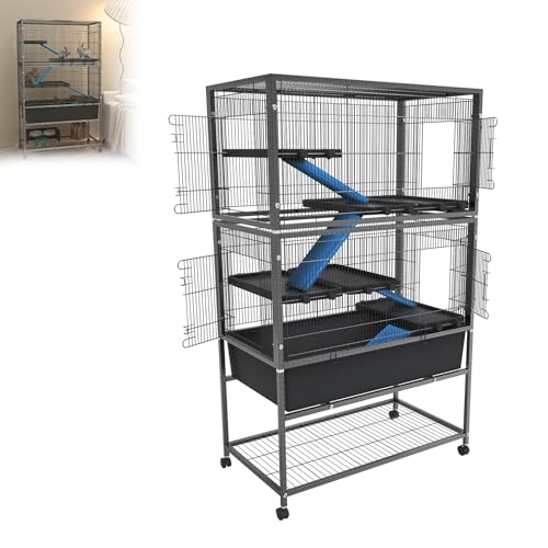 UISEBRT Kleintierkäfig 88x48x150 cm, Chinchillakäfig, Frettchenkäfig, Nagerkäfig, mit Rollen, Sicherheitsverschluss, 6 Plattformen, 4 Rampen mit Stoffbezug – Doppelt von UISEBRT