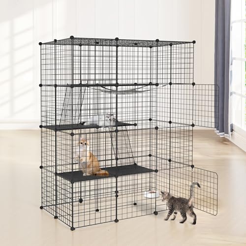 UISEBRT Metall Katzenkäfig für Draußen & Innen, Katzen Freigehege mit Abnehmbare Hängematte, 2 Leitern & 2 Türen, 4-stöckig DIY Katzenlaufstall als Trainingskäfig, Ruheplatz oder Außengehege UISEBRT Metall Katzenkäfig für Draußen & Innen, Katzen Freigehege mit Abnehmbare Hängematte, 2 Leitern & 2 Türen, 4-stöckig DIY Katzenlaufstall als Trainingskäfig, Ruheplatz oder Außengehege von UISEBRT