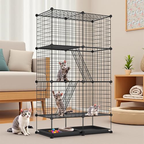 UISEBRT Metall Katzenkäfig für Draußen & Innen, Katzen Freigehege mit Abnehmbarer Bodenwanne, 2 Leitern & 3 Türen, 3-stöckig DIY Katzenlaufstall als Trainingskäfig, Ruheplatz oder Außengehege UISEBRT Metall Katzenkäfig für Draußen & Innen, Katzen Freigehege mit Abnehmbarer Bodenwanne, 2 Leitern & 3 Türen, 3-stöckig DIY Katzenlaufstall als Trainingskäfig, Ruheplatz oder Außengehege von UISEBRT