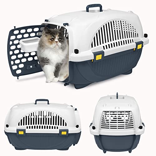 UISEBRT Transportbox für Haustiere - 61 x 37 x37cm Tiertransporter für kleine Hunde & Katzen - Katzen Transportboxen Tragbar Haustierkäfig aus ABS+PP - Tragfähigkeit bis zu 10kg - Grau von UISEBRT