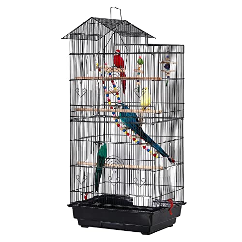 UISEBRT Vogelkäfig mit Käfigspielzeug - Großer Vogelhaus Vogelvoliere Metall Vogelbauer Käfig Vogel für Finken Kanarienvögel Wellensittiche Schwarz (Typ A, 46 x35.5 x 99cm) von UISEBRT