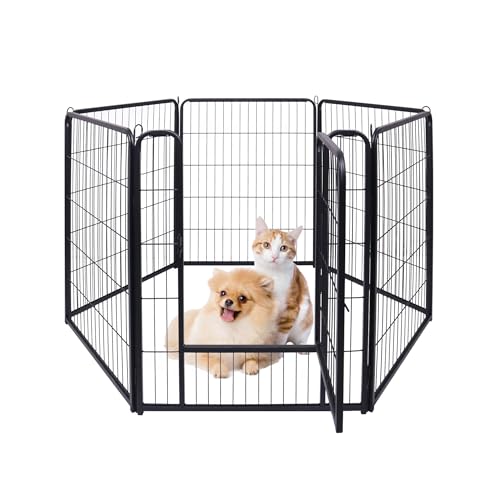 UISEBRT Welpenlaufstall Freilaufgehege Welpenauslauf mit Tür Laufstall Hunde Flexibel Faltbare Freigehege für Hund Katze Welpe Kaninchen (je 65 x 80 cm, 6 Stück) von UISEBRT