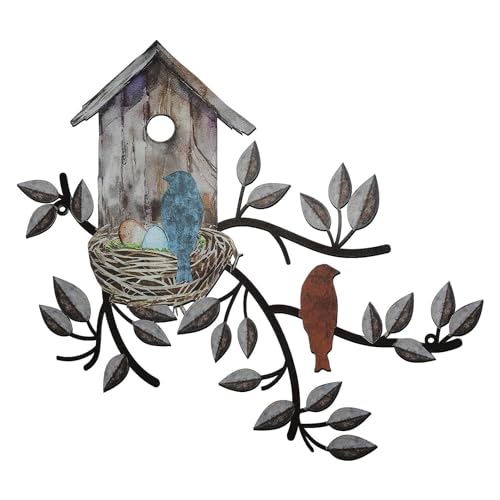 Metall-Vogelhaus-Dekoration für die Wand, Outdoor-Wanddekoration, Vogeldekorationen für das Zuhause, Metallblatt-Wanddekoration für den Innen- und Außenbereich (Black Retro) von UIYIHIF