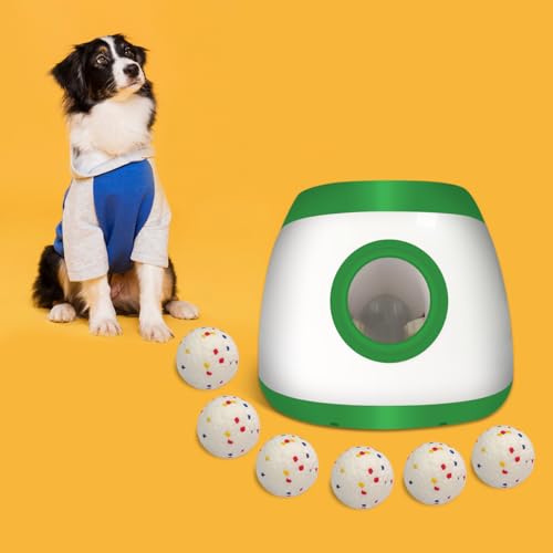 UJQW AutoDog Ballwerfer – Großer, leiser Hundeballwerfer mit Fernbedienung, 3 einstellbare Entfernungen (9 m/13,7 m/24,4 m), wiederaufladbar, inklusive 6 langlebigen 6,1 cm Tennisbällen für von UJQW