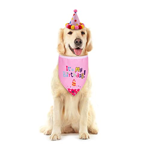 UKCOCO 1 Satz Hundehalsband pet Supplies hundezubehör Haustiergeburtstag Haustieraccessoires hundehalsbänder Hundepartyhüte Hund Geburtstag Kappe Hundelätzchen Hund Halskette Rosa von UKCOCO