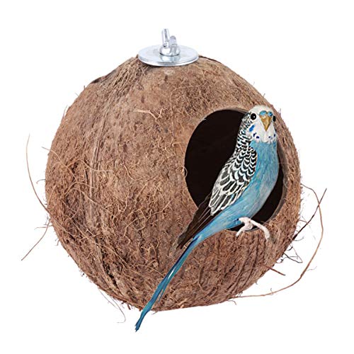 UKCOCO 1 Stück Nest für Papageien Vogel Kokosnuss Kokosnest Papageienspielzeug Vogel-Kokosnuss- die Critters Kleintier Kokosnuss Schale schandung Vogelnest Kokosnuss-Vogelhaus Coffee von UKCOCO