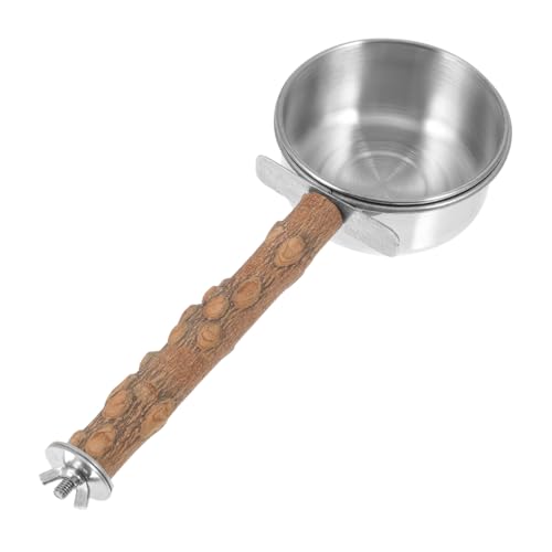 UKCOCO 1 Stück Vogelfutterbecher Schalen für Vogelfütterung Essen vogelhaus Bird House Papageien-Kletterständer aus Holz Futterständer für Papageien Rostfreier Stahl Brown von UKCOCO