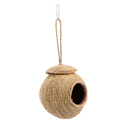 UKCOCO 1Stück Hängendes Gewebtes Nest Für Papageien Und Nager Komfortabler Strohzuchtkäfig Aus Umweltfreundlichem Material Mit Metallhaken Für Sichere Befestigung von UKCOCO