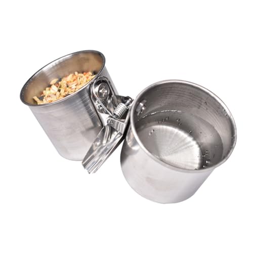 UKCOCO 2 Stück Papageienfütterung Vogelfütterer Drinnen Vogelfütterungsbecher Vogel Wasserschale Fressnäpfe Für Papageien Papageienspielzeug Haustier Vogelschüssel Stand Silver von UKCOCO